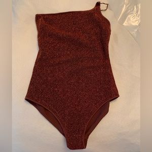 Oseree Brown One-Shoulder Lumiere One-Piece Swimsuit